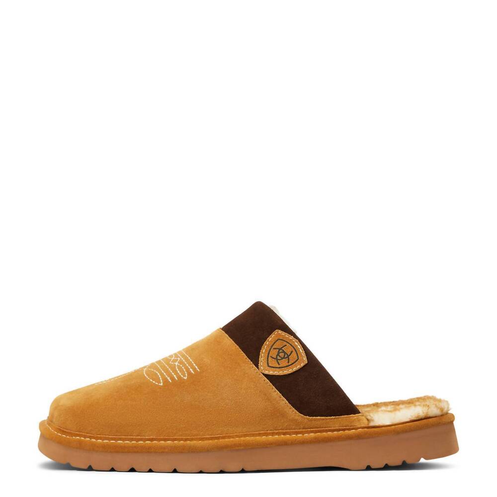 NEW ARIAT men's silversmith square toe slipper in chestnut